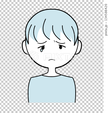 一幅簡單可愛的男孩插畫──一個有著淺藍色頭髮和淚眼朦朧的男人 一幅簡單可愛的男孩插畫──一個有著淺藍色頭髮和淚眼朦朧的男人 134586420