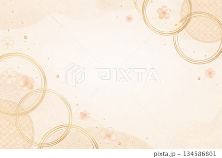 金色の円と桜の和風背景 134586801