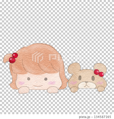 ひょっこりと顔をだす女の子とくま 134587165