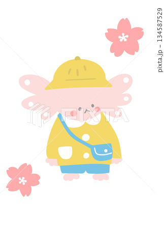入園式のかわいいウーパールーパーと桜 入園式のかわいいウーパールーパーと桜 134587529