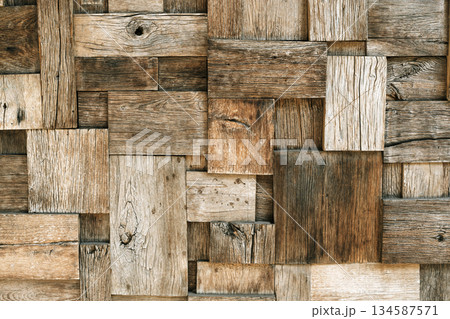 Rustic Reclaimed Wood Block Wall Texture Background Rustic Reclaimed Wood Block Wall Texture Background 134587571