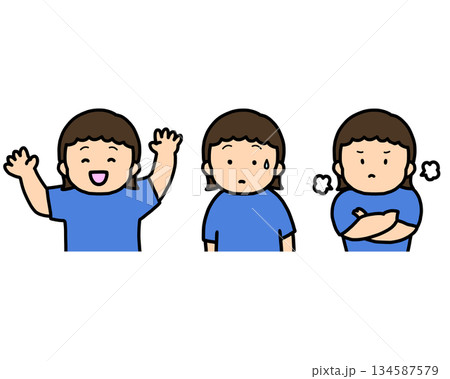 Children’s emotion set – happy, confused and angry 134587579