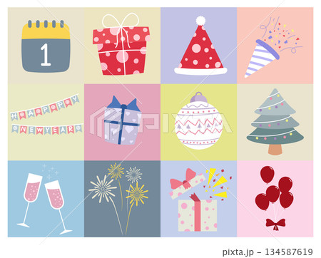 set of merry christmas and happy new year decoration element background flat design, for background, print, wrapping, greeting card etc, set of merry christmas and happy new year decoration element background flat design, for background, print, wrapping, greeting card etc, 134587619