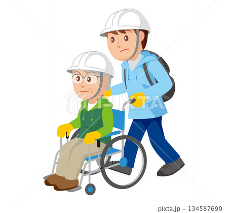 高齢者車椅子災害避難01 134587690