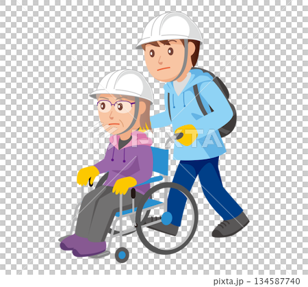 高齢者車椅子災害避難02 134587740