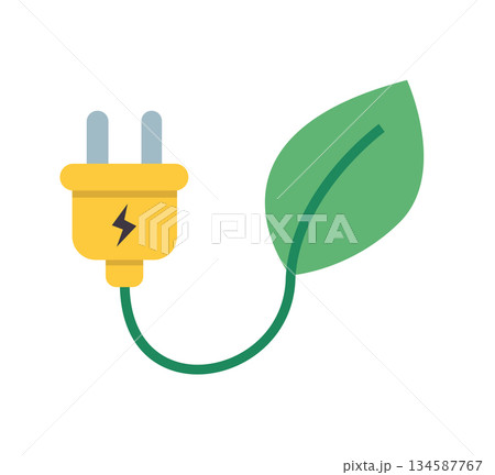 Green energy concept with electric plug and leaf illustration Green energy concept with electric plug and leaf illustration 134587767