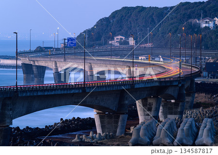 海に架かる橋の夜景 日立バイパス 海に架かる橋の夜景 日立バイパス 134587817