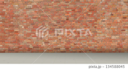 Old red brick wall background with the sidewalk graphic illustration have blank space. 134588045