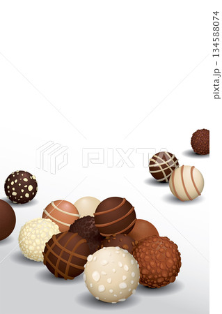 Various chocolate balls on white vertical background graphic illustration have blank space. 134588074