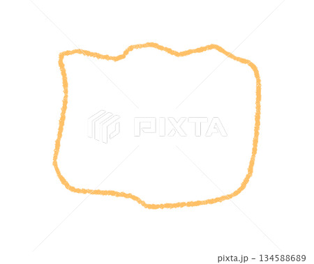 Crayon squiggle frame with fluid shape and sketched contour forms a rectangle box. Hand drawn border surrounds text area, creating a creative textbox for background or graphic elements in colorful 134588689