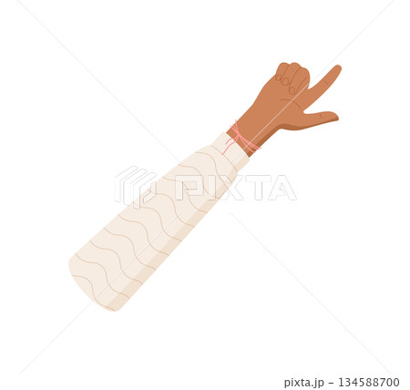 Flat style hand showing two fingers up. Bare wrist and fingers form the number two in a gesture for counting. Human hand concept in minimal style, ideal for education, math, and graphic projects. 134588700