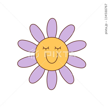 Groovy retro flower with happy smile and colorful sun cartoon graphic style. Cute y2k groovy element, cheerful face in playful aesthetic for joyful decorative use, ideal for creative projects and Groovy retro flower with happy smile and colorful sun cartoon graphic style. Cute y2k groovy element, cheerful face in playful aesthetic for joyful decorative use, ideal for creative projects and 134588767
