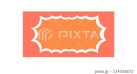 Groovy retro burst rectangle scallop border in orange pop style. Funky y2k frame with graphic background, vintage edge and playful shape in trendy format. 134588872