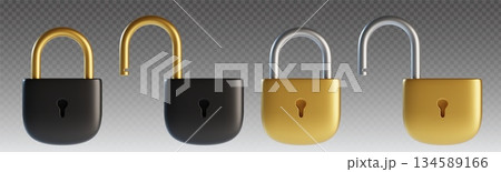 3D lock set with realistic metallic padlocks 3D lock set with realistic metallic padlocks 134589166