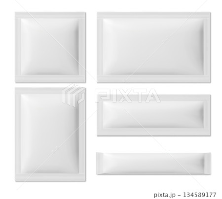 Blank sachet mockups set isolated on white 134589177