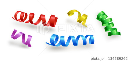 Colorful curly satin ribbons set 134589262