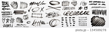 Abstract black crayon scribbles set 134589278