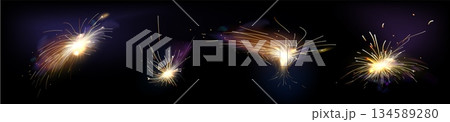 Electric welding sparks with firecracker effect. 134589280