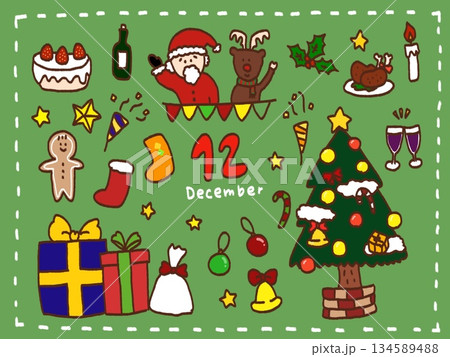 12月のイラストセット 12月のイラストセット 134589488