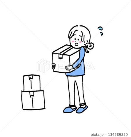 引越しの荷物を運ぶ女性のイラスト 134589850