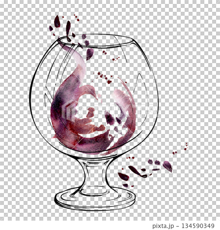 Red wine, sangria or berry grape fruit juice swirl splashing in balloon glass with splatter drops. Hand-drawn ink and watercolor isolated illustration. Summer menus, digital wallpapers, cafe branding. Red wine, sangria or berry grape fruit juice swirl splashing in balloon glass with splatter drops. Hand-drawn ink and watercolor isolated illustration. Summer menus, digital wallpapers, cafe branding. 134590349