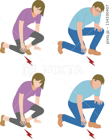 立ち上がる時、膝が痛むミドルの男性と女性のイラスト 134590407