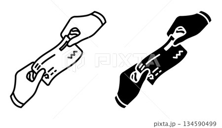 Linear icon. Bank employee issues a bank guarantee check to secure a trade transaction. Simple vector isolated on white background Linear icon. Bank employee issues a bank guarantee check to secure a trade transaction. Simple vector isolated on white background 134590499