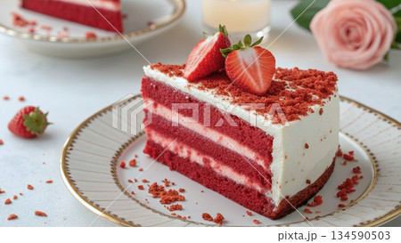 バレンタインデーに食べたいレッドベルベットケーキ バレンタインデーに食べたいレッドベルベットケーキ 134590503