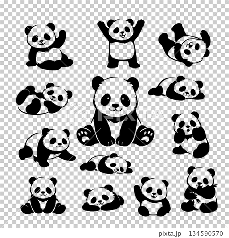 簡單可愛的熊貓姿勢插畫集 134590570