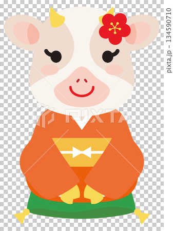Illustration of a cow in a kimono Illustration of a cow in a kimono 134590710