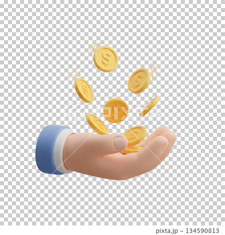3d hand catching falling golden coins, representing financial success, profitable investment, and the concept of making money 3d hand catching falling golden coins, representing financial success, profitable investment, and the concept of making money 134590813