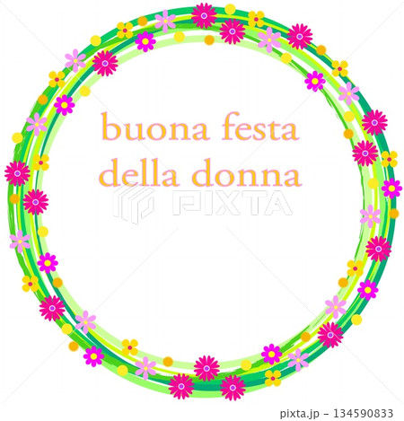 国際女性デー　buona festa della donna　フレーム　白背景　花模様 134590833