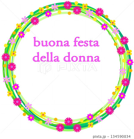 国際女性デー　buona festa della donna　フレーム　白背景　花模様 134590834