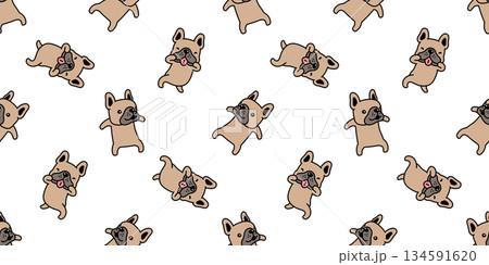 dog seamless pattern french bulldog cartoon doodle funny puppy pet gift wrapping paper tile background repeat wallpaper illustration animal brown 134591620
