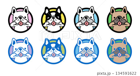 dog vector french bulldog funny cartoon character icon round border puppy pet doodle half tone symbol illustration isolated design 134591622