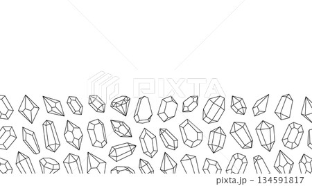 Crystals outline banner. Luxury gemstones crystals. Gemstones, amethyst, ruby, sapphire, emerald, topaz and quartz. Vector illustration 134591817