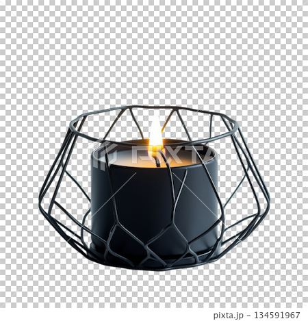 Elegant Black Candle Holder With Lit Candle, Adding Warmth to Modern Decor in a Cozy Setting Elegant Black Candle Holder With Lit Candle, Adding Warmth to Modern Decor in a Cozy Setting 134591967