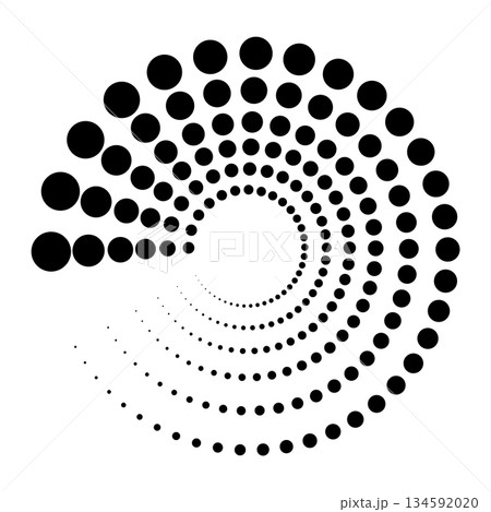 Halftone dotted speed lines circle. Geometric art in circle form. Round swirl movement symbol. Halftone circular dotted frame. Vector design elements Halftone dotted speed lines circle. Geometric art in circle form. Round swirl movement symbol. Halftone circular dotted frame. Vector design elements 134592020