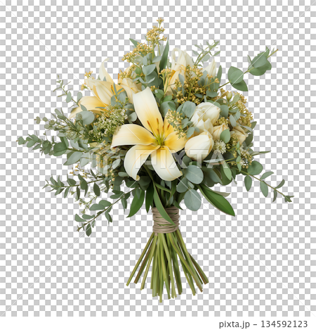 Bright and Elegant Bouquet Featuring Yellow Lilies and White Tulips With Greenery for Special Occasions 134592123