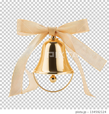 Elegant Golden Bell Adorned With a Cream Ribbon, Perfect for Celebrations and Special Occasions 134592124