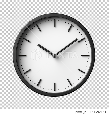 Modern Black Wall Clock Showing Time in a Minimalist Design With Simple Markers 134592131