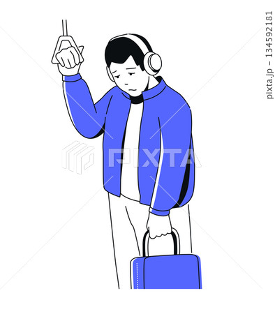 Tired Male in Transport - colorful flat design illustration 134592181