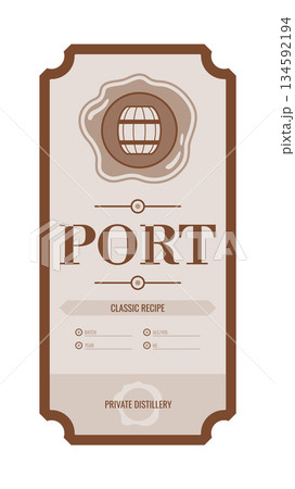 Port vintage bottle label design with ethnic elements in thin line style Port vintage bottle label design with ethnic elements in thin line style 134592194