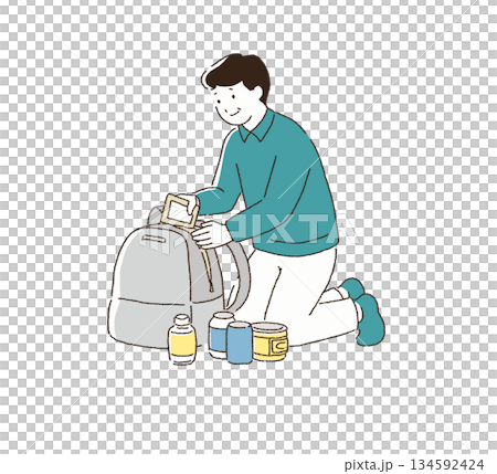 防災リュックを準備する男性のイラスト 134592424
