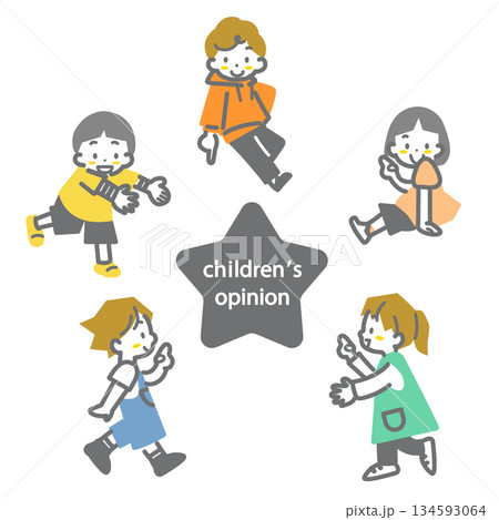 情報を紹介する子供たち お洒落でかわいい線画イラスト 情報を紹介する子供たち お洒落でかわいい線画イラスト 134593064