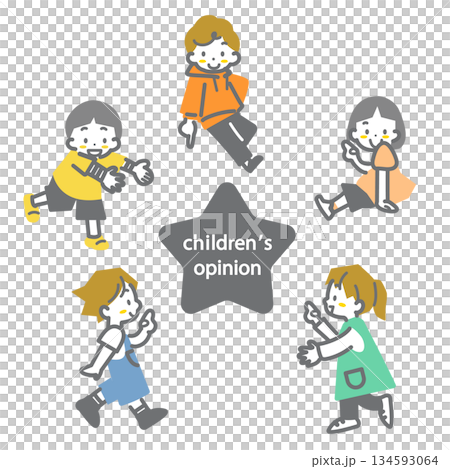 情報を紹介する子供たち お洒落でかわいい線画イラスト 情報を紹介する子供たち お洒落でかわいい線画イラスト 134593064