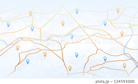 Traffic map view highlighting routes and points of interest. Vector illustration. Traffic map view highlighting routes and points of interest. Vector illustration. 134593080