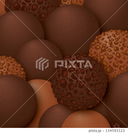Various chocolate balls background square template graphic illustration. Various chocolate balls background square template graphic illustration. 134593123