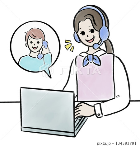 水彩風コールセンターに電話する男性のイラスト素材 水彩風コールセンターに電話する男性のイラスト素材 134593791