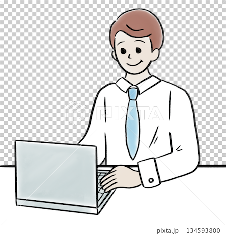 水彩風のパソコンを使うビジネスマンのイラスト素材 水彩風のパソコンを使うビジネスマンのイラスト素材 134593800